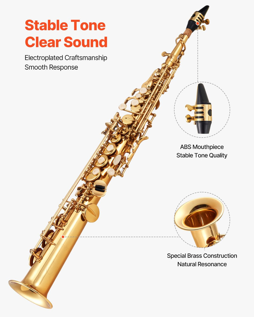 VEVOR Tenor Saxophone, B Flat, Professional Brass Saxophone Beginner Kit with Carrying Case, Mouthpiece, Straps, Cleaning Cloth, Gloves, Neck Strap, 23 Keys Tenor Sax Kit, for Beginners Students, Gold