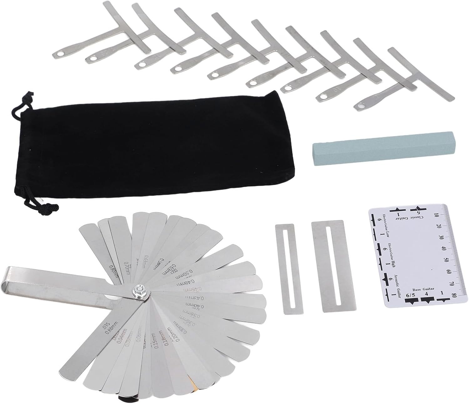 Jiawu Versatile Guitar Luthier Tool Set Efficient 32 Blade Feeler Gauge String Action Ruler for Accurate Measurements Stainless Steel Includes 9 Sizes