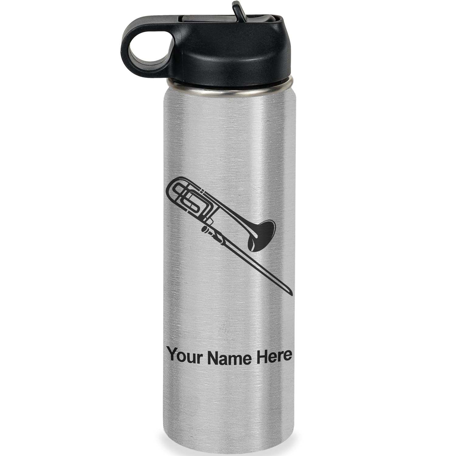 LaserGram Personalized Water Bottle, Trombone, Stainless Steel Double Wall Vacuum Insulated with Flip Top Straw, Custom Engraved Gift (32oz / 950ml Lavender)