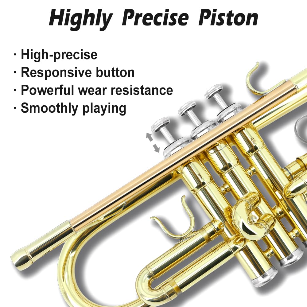 Bb Standard Trumpet Set for Beginners or students trumpet instrument with Carrying Hard Case 7C Mouthpiece Cleaning Cloth Gloves