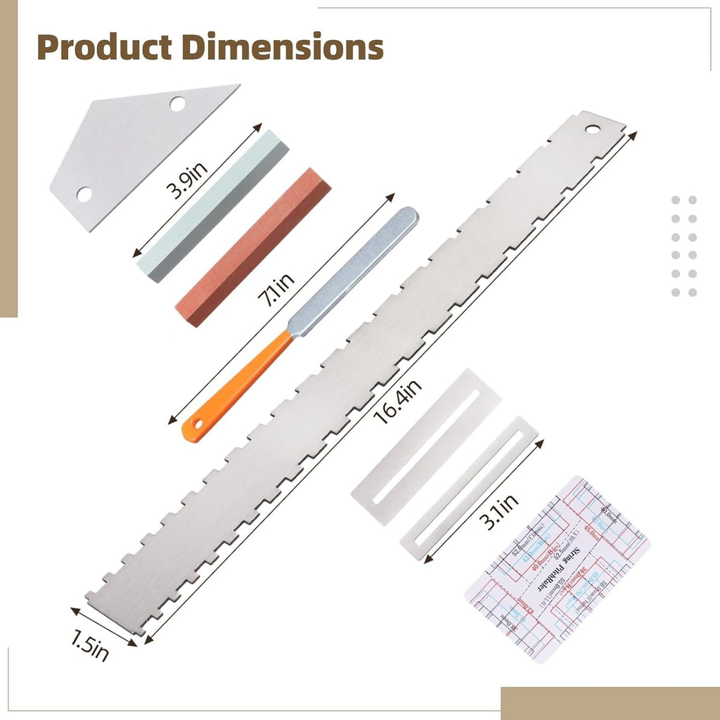 8 Pcs Guitar Neck Straight Edge Kit, Notched Luthier Tool, Fret Rocker, Fret File, Fingerboard Guards, String Action Ruler, Grindstones, Maintenance Set for Electric Guitar, Bass and Ukulele