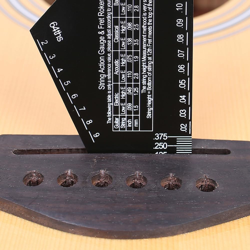Guitar String Action Gauge, 1mm Stainless Steel String Height Ruler, Triangle Leveling Gauge with Imperial Metric for Electric, Acoustic Guitar and Bass Setup