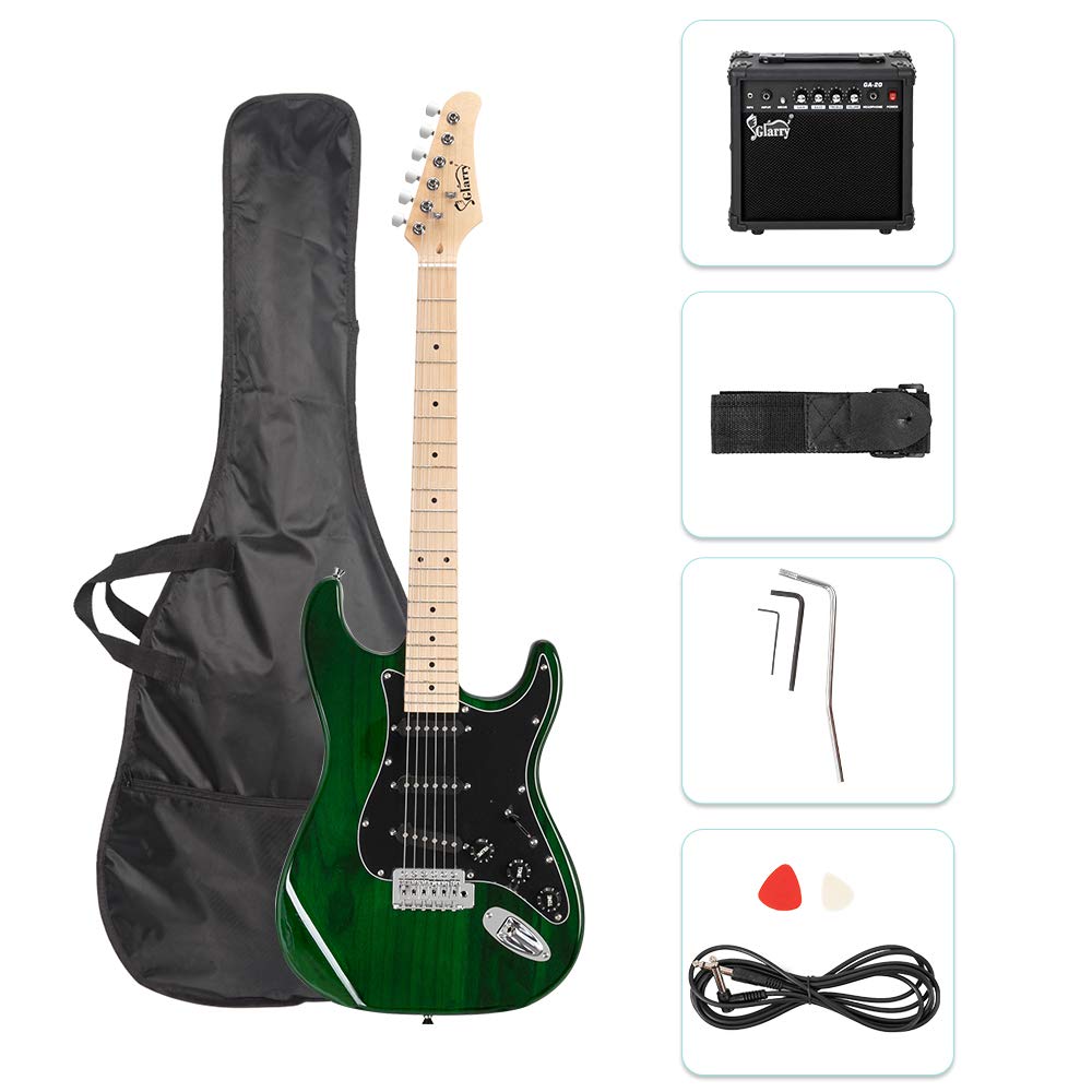 GLARRY Full Size Electric Guitar for Music Lover Beginner with 20W Amp and Accessories Pack Guitar Bag (GREEN, Left Handed 39")