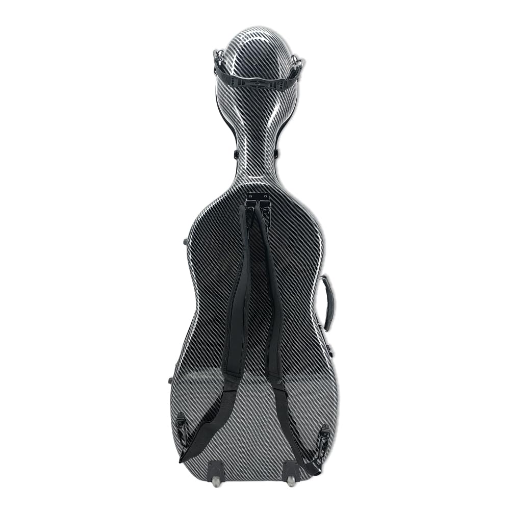 1/2 Size Carbon Fiber Cello Case with Wheels - Lightweight Durable Composite Design for Easy Transport and Superior Protection(White)