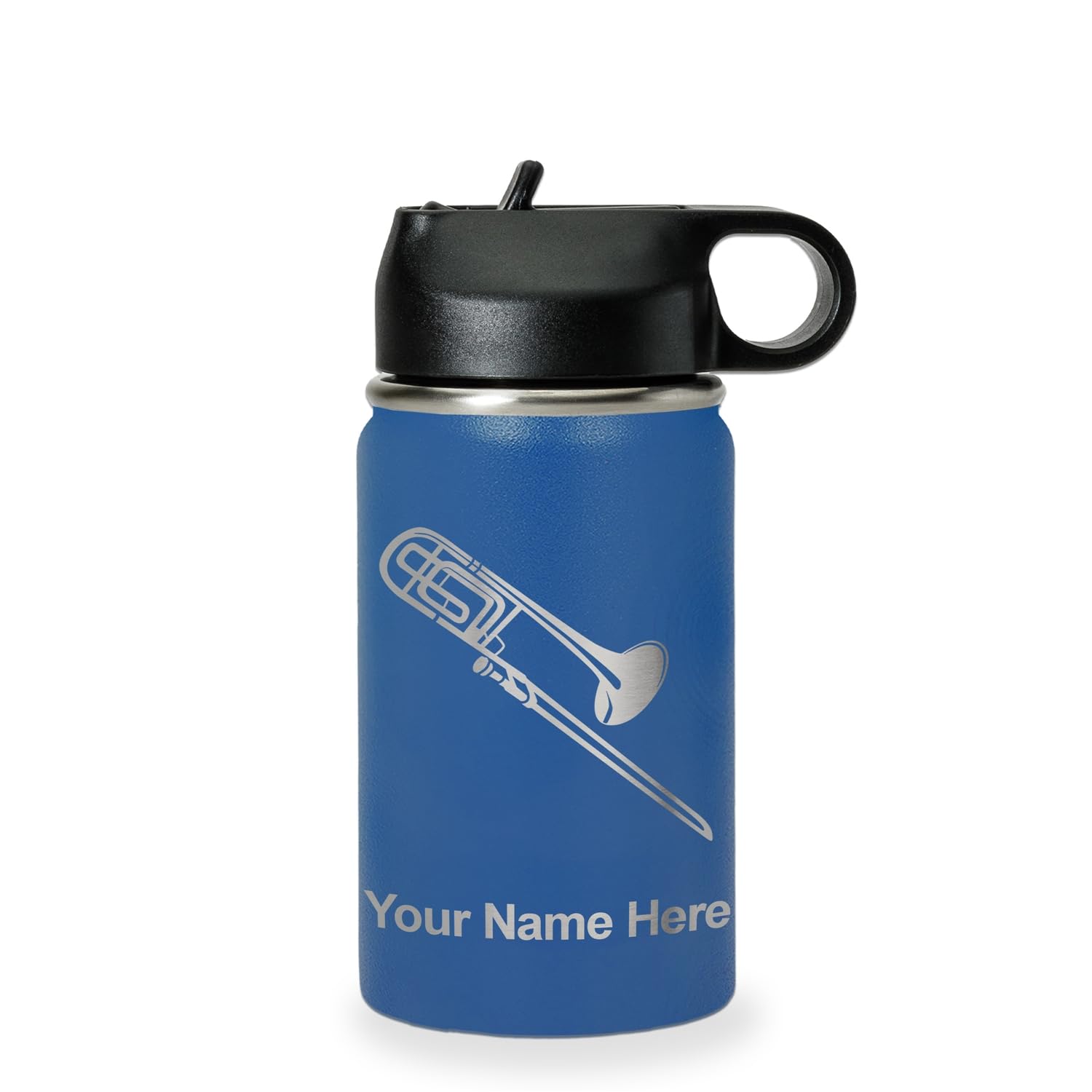 LaserGram Personalized Water Bottle, Trombone, Stainless Steel Double Wall Vacuum Insulated with Flip Top Straw, Custom Engraved Gift (32oz / 950ml Lavender)