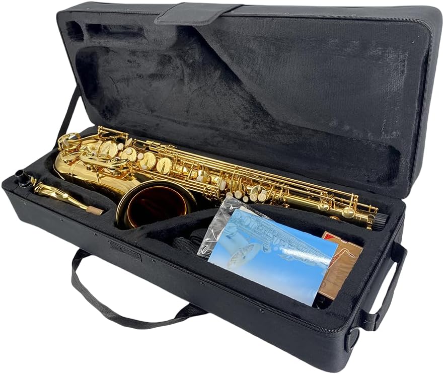 Yinfente Bb Tenor Saxophone Professional Beginner Kit-B Flat Tenor Sax Complete Student Set with Hard Case,Reeds,Cleaning Cloth,Neck Straps,Mouthpiece Gold