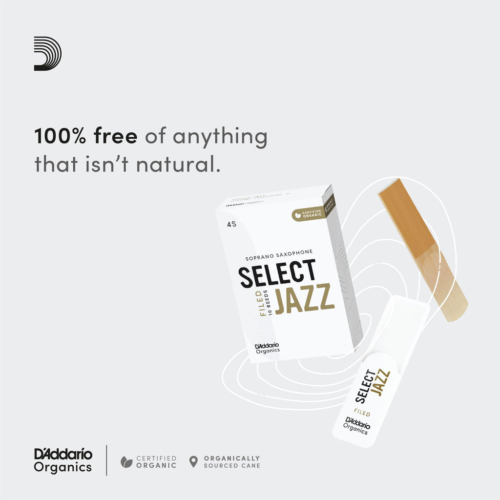 D'Addario Organic Select Jazz Unfiled Alto Saxophone Reeds - Sax Reeds - Individually Sealed - 4 Soft, 10 Pack
