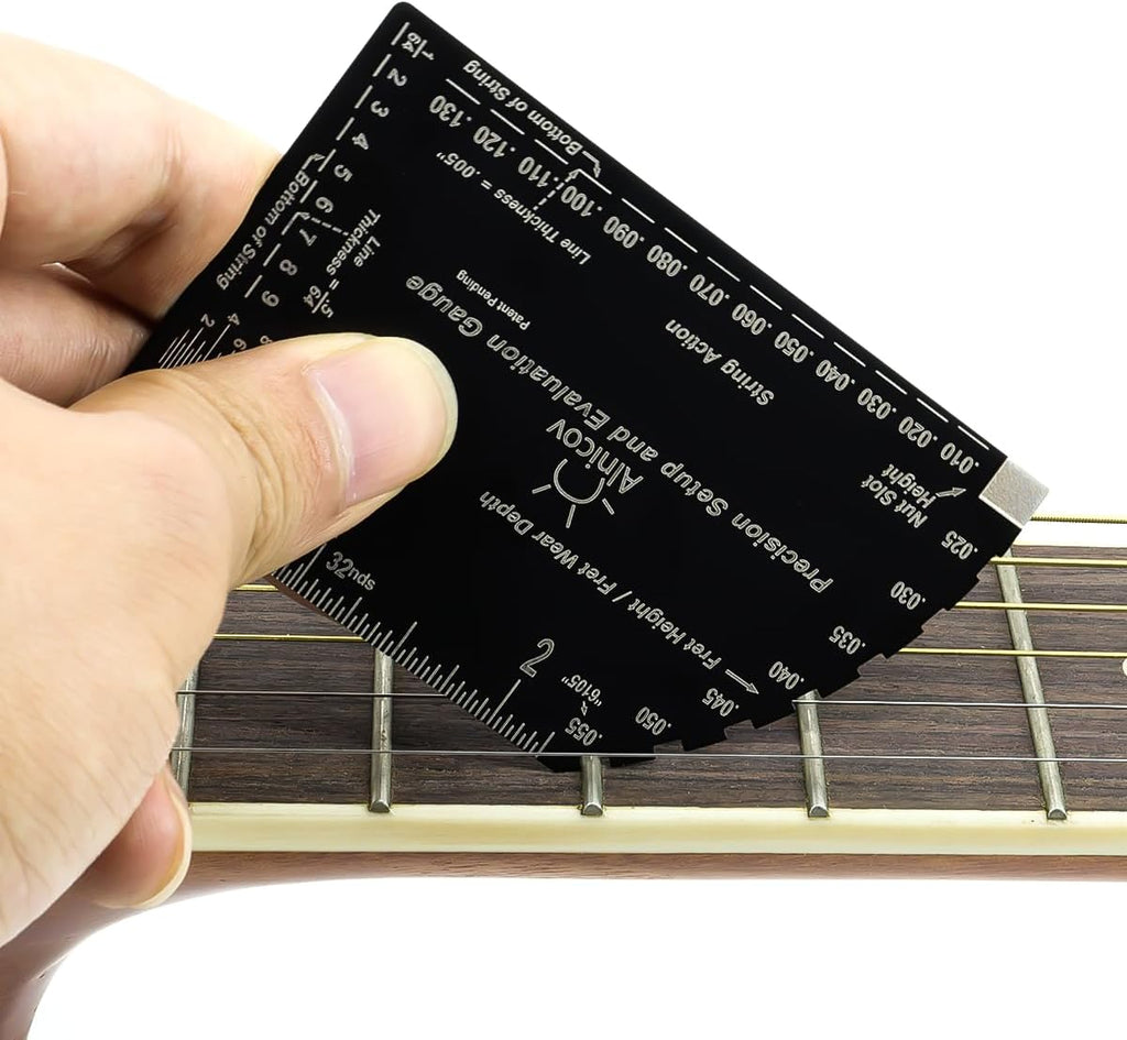 8-in-1 Guitar String Action Gauge Fret Rocker Ruler Luthier Tool for Electric Bass Guitar