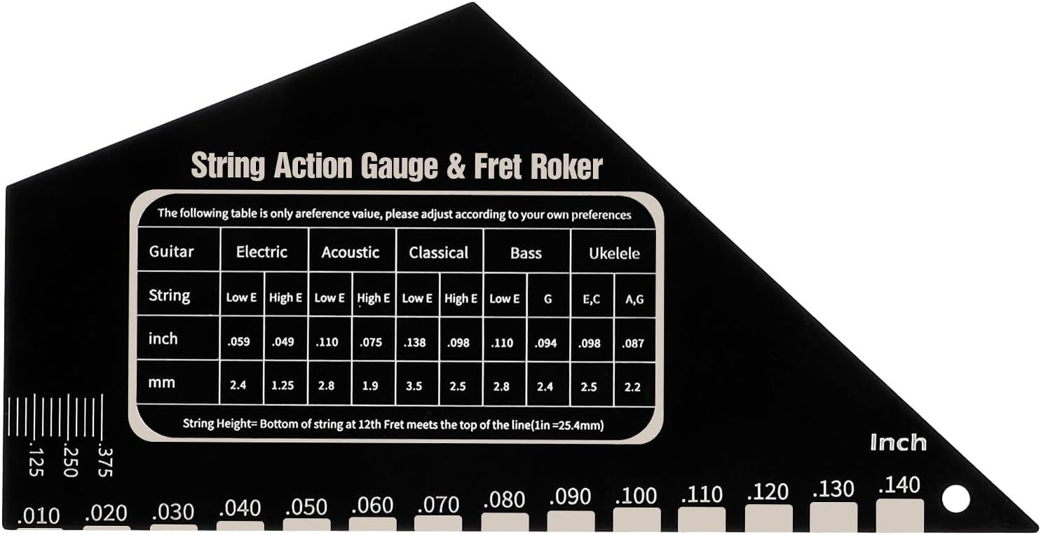Guitar String Action Gauge Ruler Fret Rocker Tool Ruler Guitar Fret Rocker Gauges String Height Strings Buzzing Frets Catcher Rockers Luthier Tool with Metric and Conversion Charts (1mm)