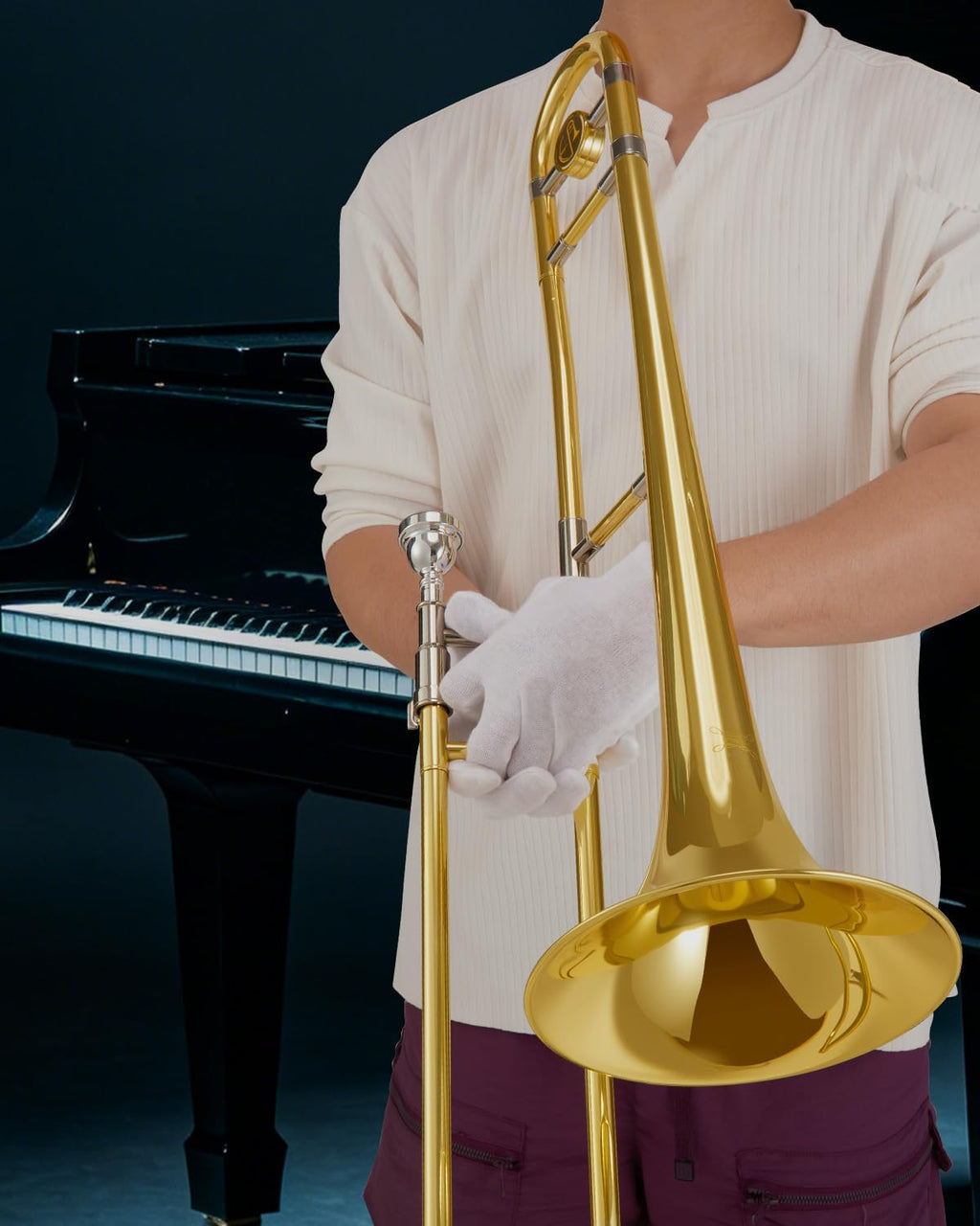 STRICH Bb Tenor Slide Trombone Student Beginner Brass Trombone Kit with 7C Mouthpiece White Gloves Cleaning Kit Hard Performance Case, STB-1G, Gold