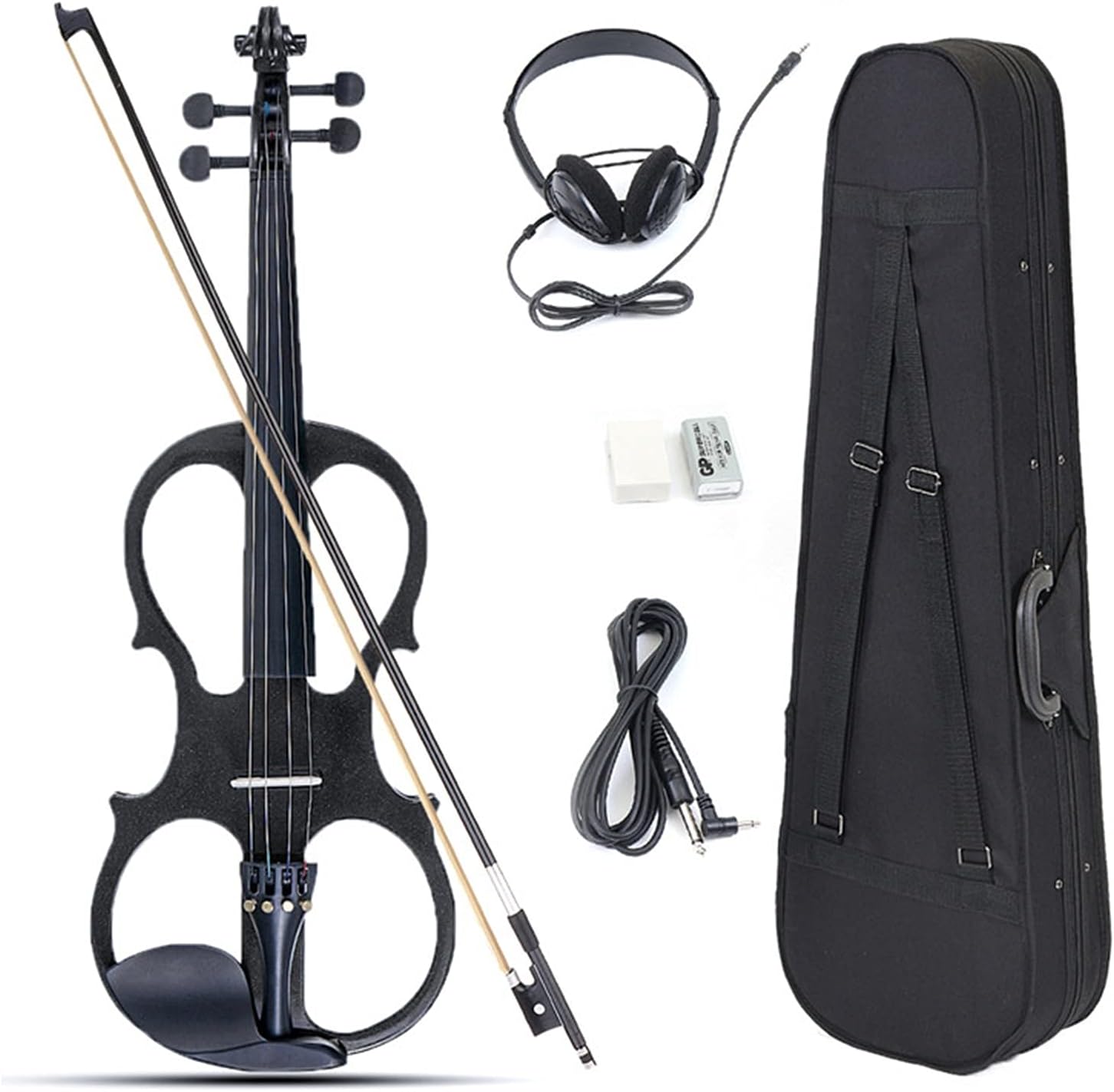 Violin 4/4 Electric Acoustic Full Pack Violin Basswood Fiddle with Violin Case Cover Bow for Musical Stringed Instrument Lover Beginner Cello Kit (Color : Black)