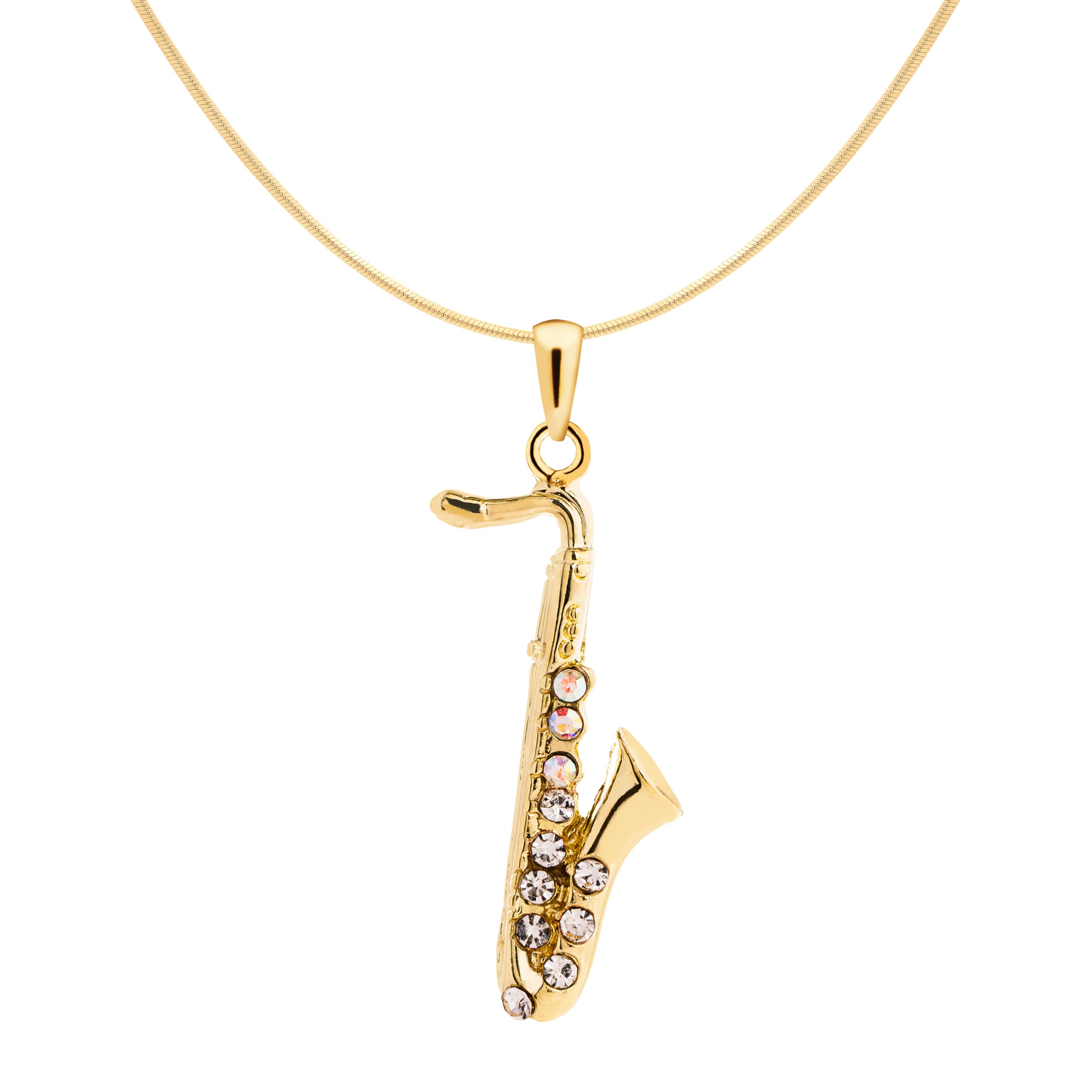 Spinningdaisy Saxophone Necklace for Women Men, Gold or Silver Plated
