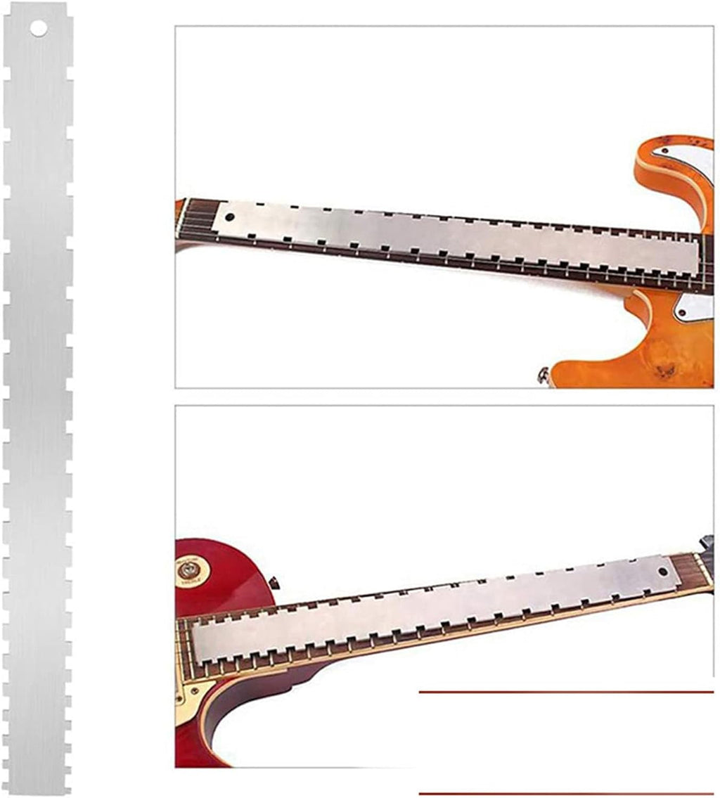 LiebeWH 17 Pcs Guitar Setup Kit Stainless Steel Luthier Tools with Pouch | Bass Guitar Maintenance, Neck Relief Gauge, String Action Ruler, Feeler Gauge, Fingerboard Guards, T Gauges, Polishing Stone