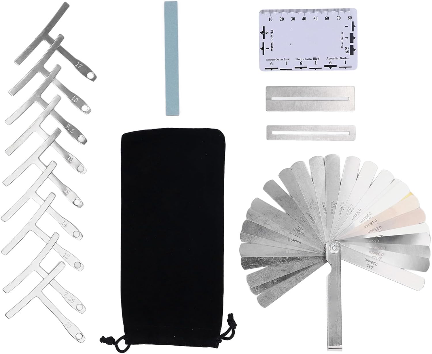 Jiawu Versatile Guitar Luthier Tool Set Efficient 32 Blade Feeler Gauge String Action Ruler for Accurate Measurements Stainless Steel Includes 9 Sizes