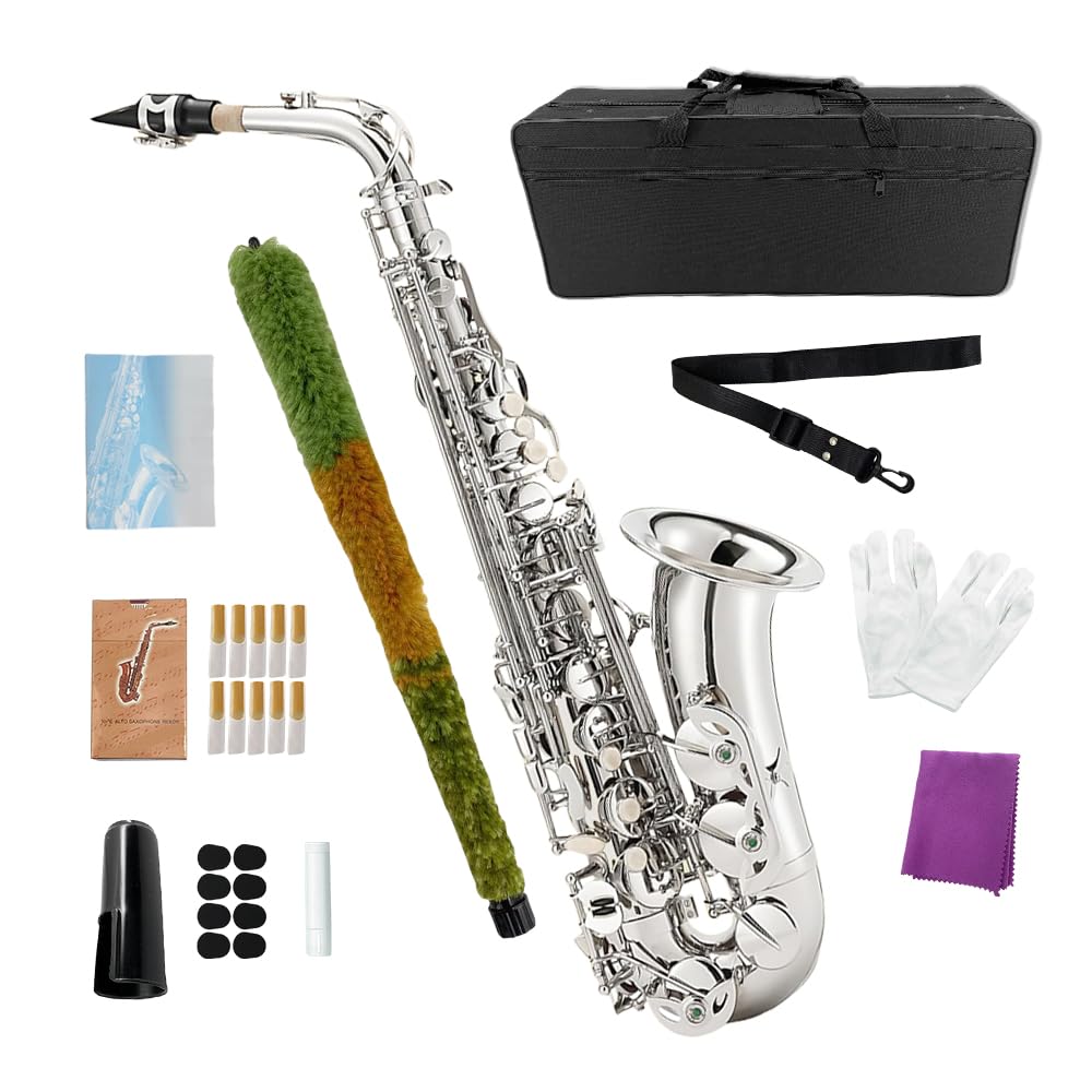 Alto Saxophone, Eb Flat Sax Complete Kit with Case & Accessories for Student, Adult & Beginner (Alto Saxophone Set with Mouthpiece, Reeds, Gloves, Cloth & Brush)-Golden