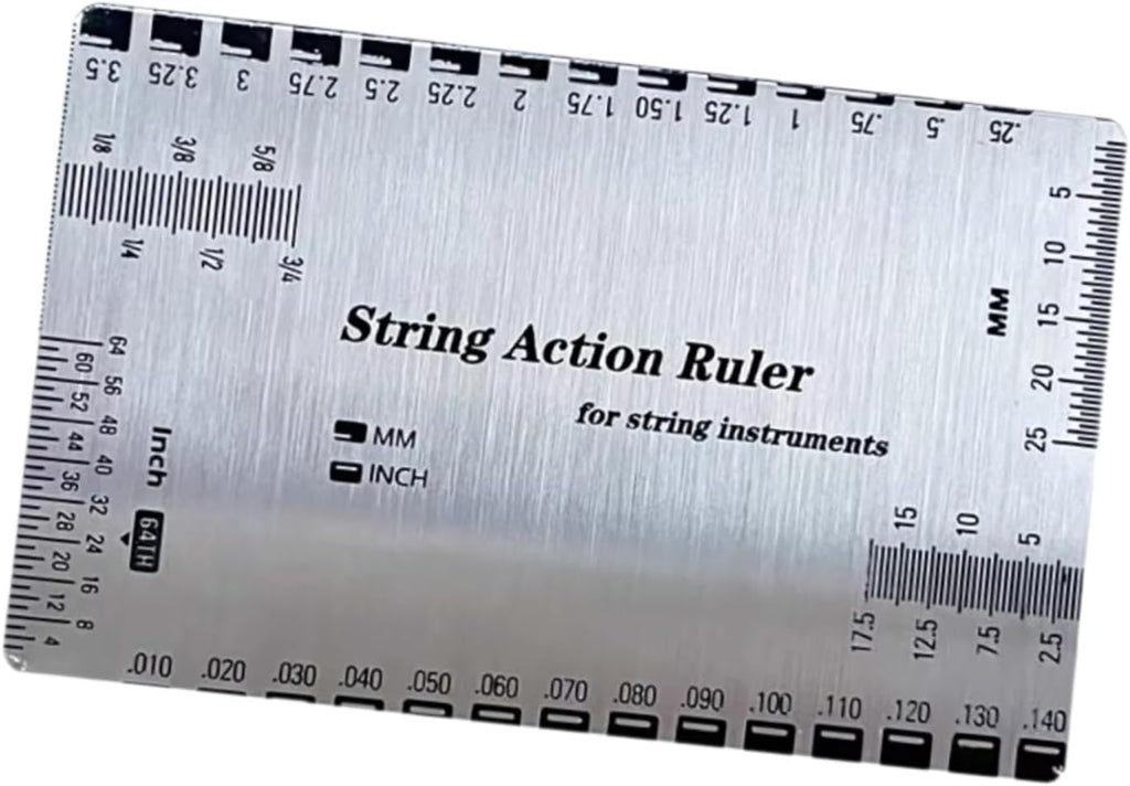 String Action Ruler Guitar Setup Gauge Tool Easy to Read Markings Compact Repairing Luthier Tool for Acoustic Guitar Mandolin, Silver