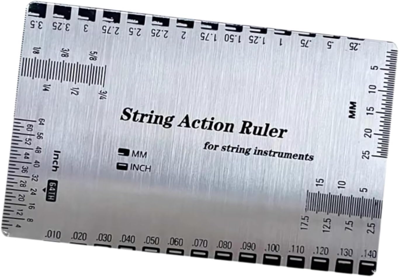 String Action Ruler Guitar Setup Gauge Tool Easy to Read Markings Compact Repairing Luthier Tool for Acoustic Guitar Mandolin, Silver