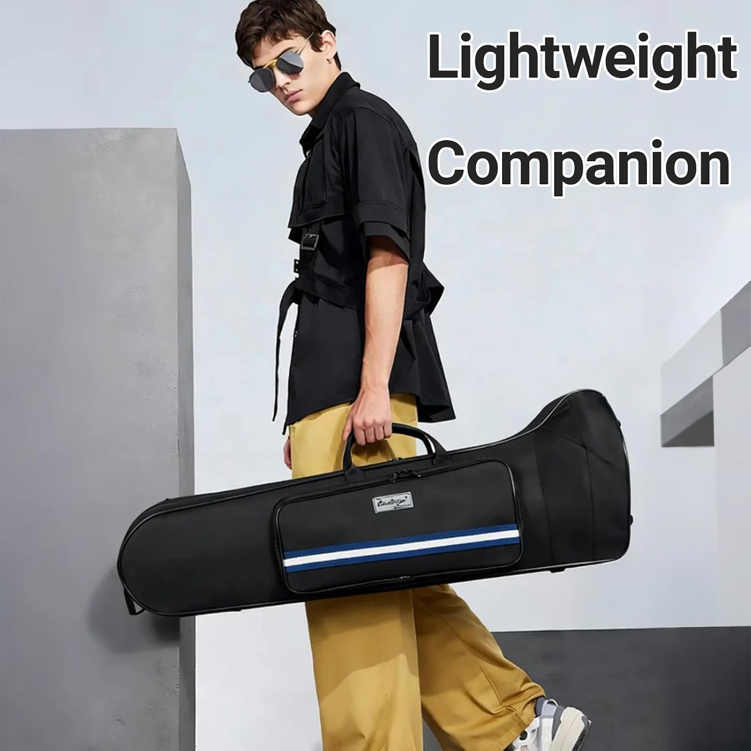 Case for Bb/F Tenor Trombone with F Attachment, Gig Bag Backpack | Lightweight trombone case with 600D nylon exterior, EPS foam protection, velvet interior, built-in straps, storage pocket.