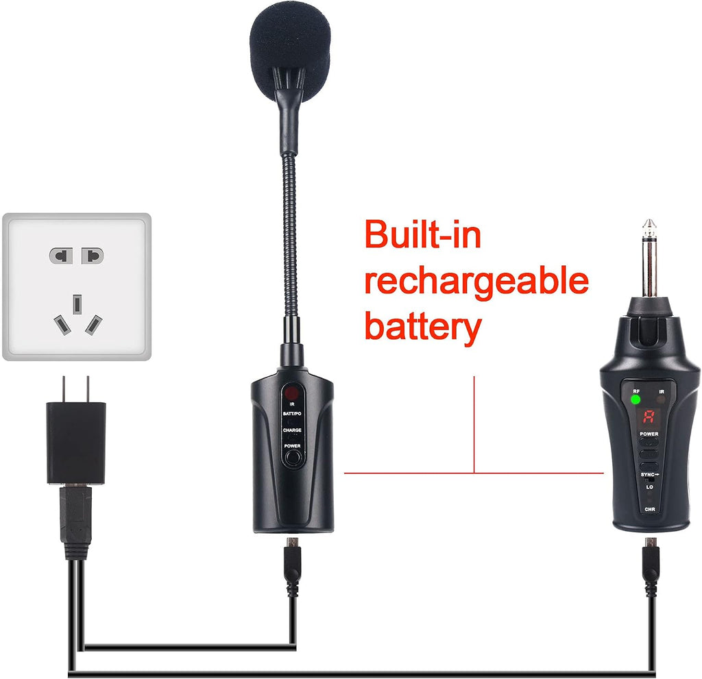 VT-5 Violin Microphone Wireless UHF Gooseneck Pick Up Instrument Clip-on Mic Receiver and Transmitter System for Violin