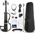 Vetimobato Electric Violin 4/4 Full Size Solid Wood Silent Violin Set for Adults Beginner Practice Electric Fiddle with Ebony Fittings Hard Case & Bow(4 String Black)