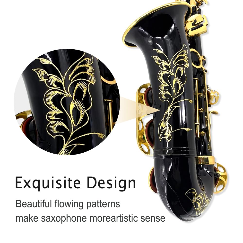 Beginner Alto Saxophone, E Flat - Complete Starter Kit with Case & 10 Reeds, for Adults & Students, Easy to Play for School Band & Practice(Gold)