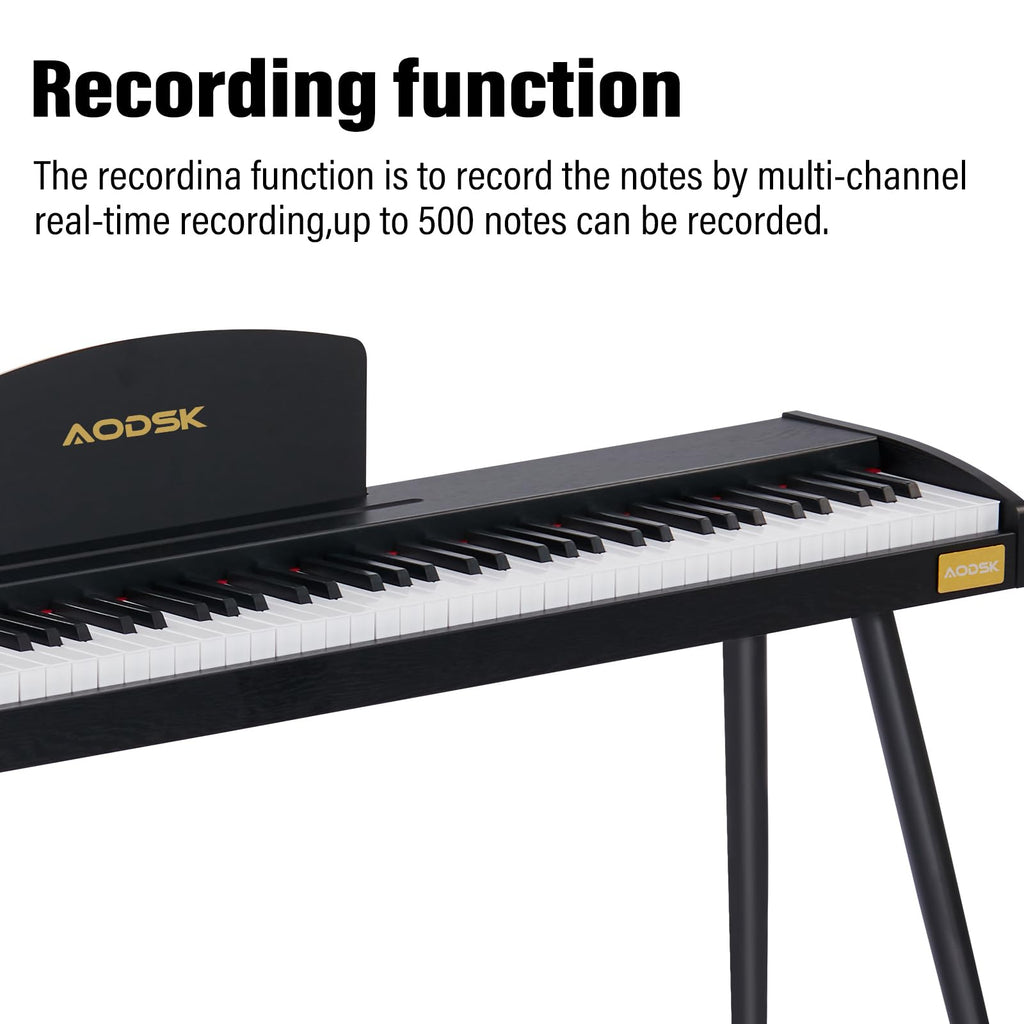 AODSK Digital Piano 88 Key Full Size Weighted Keyboard Overall Solid Wood Frame for Beginners with Sheet Music Stand Triple Pedal Power Adapter