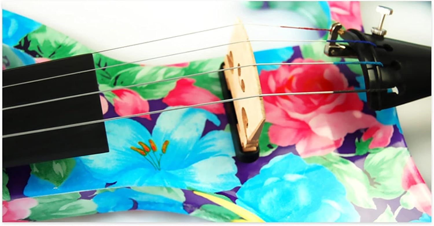 Violin Electric Art Violin Colorful Flowers Painted Solid Wood Silent Violin 4/4 Ebony Parts W/Case Bow Cable Cello Kit