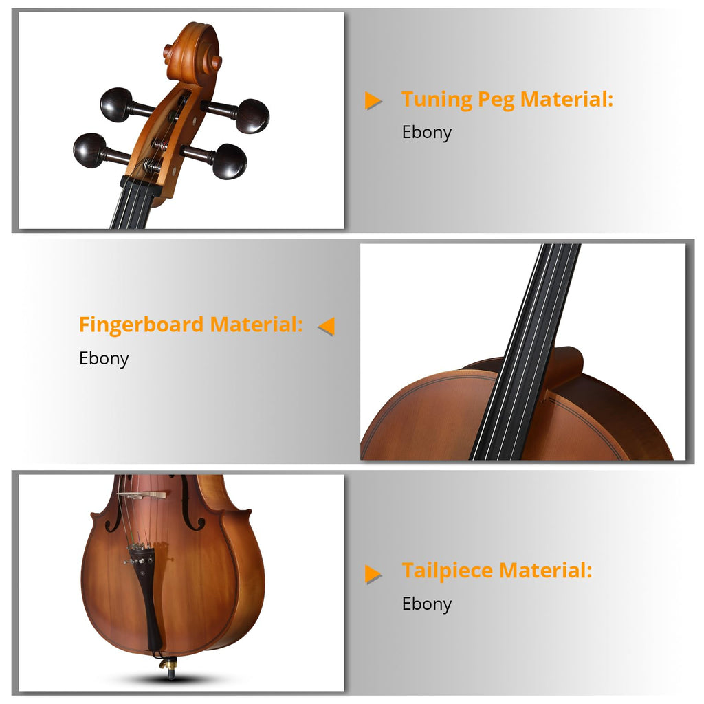 4/4 Full Size Cello Set,Professional Handmade Solid Wood Acoustic Cello with Portable Bag,Bow,Rosin,Cello Musical Instrument for Beginners & Adults (Natural)