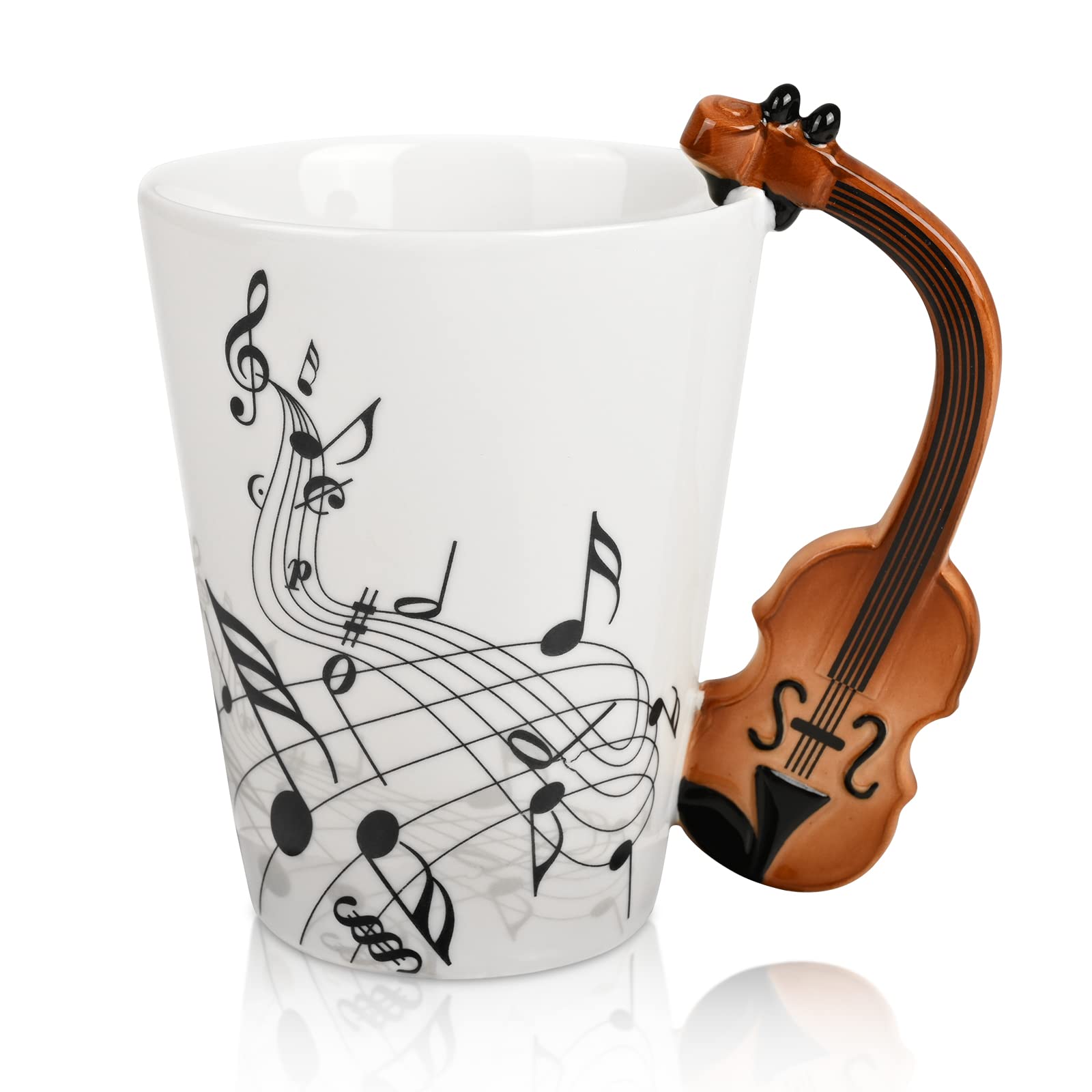 Maustic Novelty Violin Mug - 13 Oz Ceramic with Vinyl Record Coaster, Perfect for Music Lovers, Musicians, and Violinists - Ideal for Christmas or Birthday Gifts