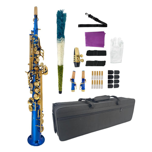 Bb Straight Soprano Saxophone–Gold Lacquer Finish, Ergonomic Design with Case, Mouthpiece, Neck Strap & Accessories, Ideal for Beginners & Advanced Players（Golden）