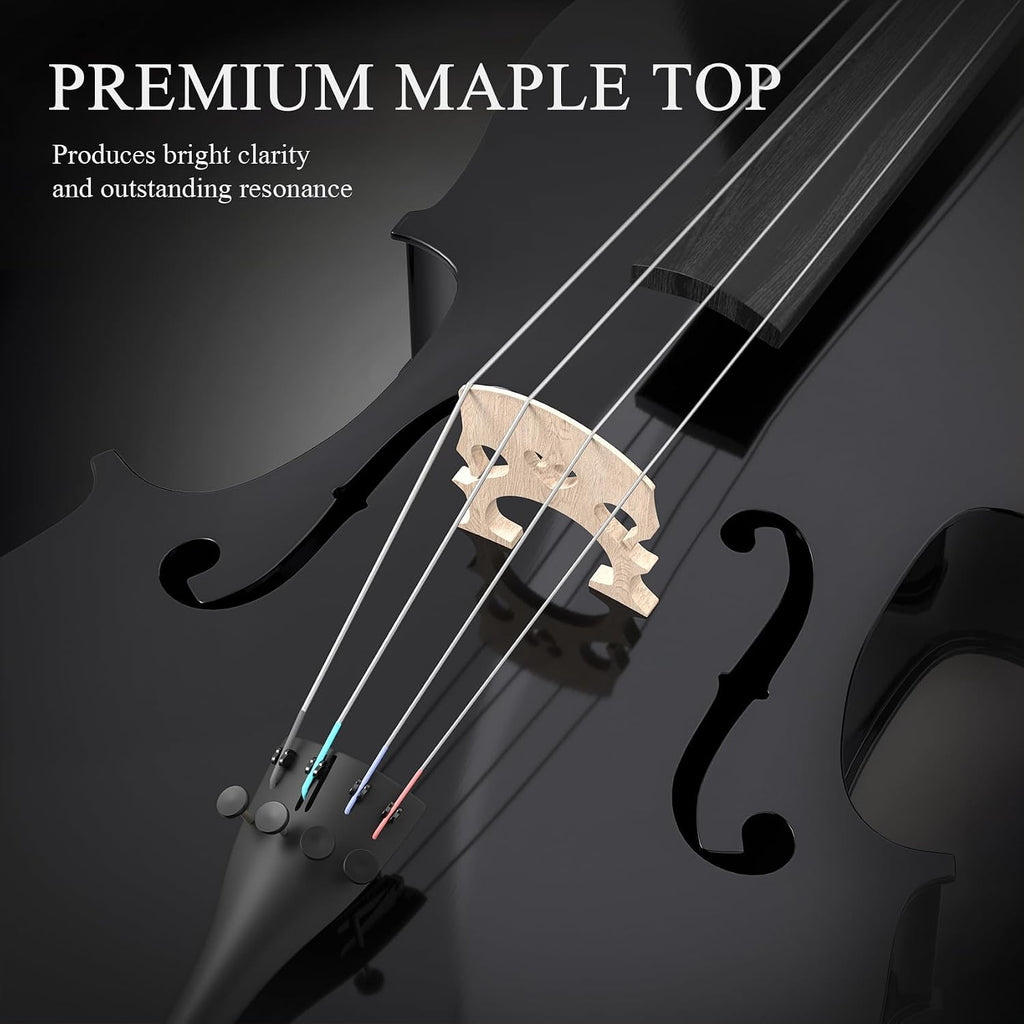 Full Size Cello Kit, Acoustic Cello Instrument for Adults,Students,Beginners,Complete Cello 4/4 Set with Portable Bag, Bow, Rosin (Black)