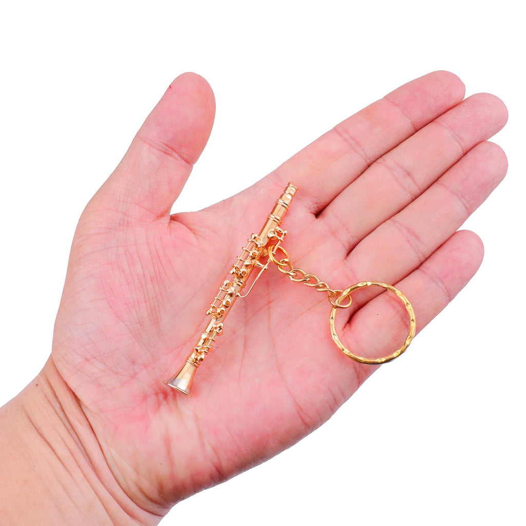 Miniature Musical Instrument Keychain with Case Brass Mini Collectible Figurines Replica Key Ring Birthday Gifts