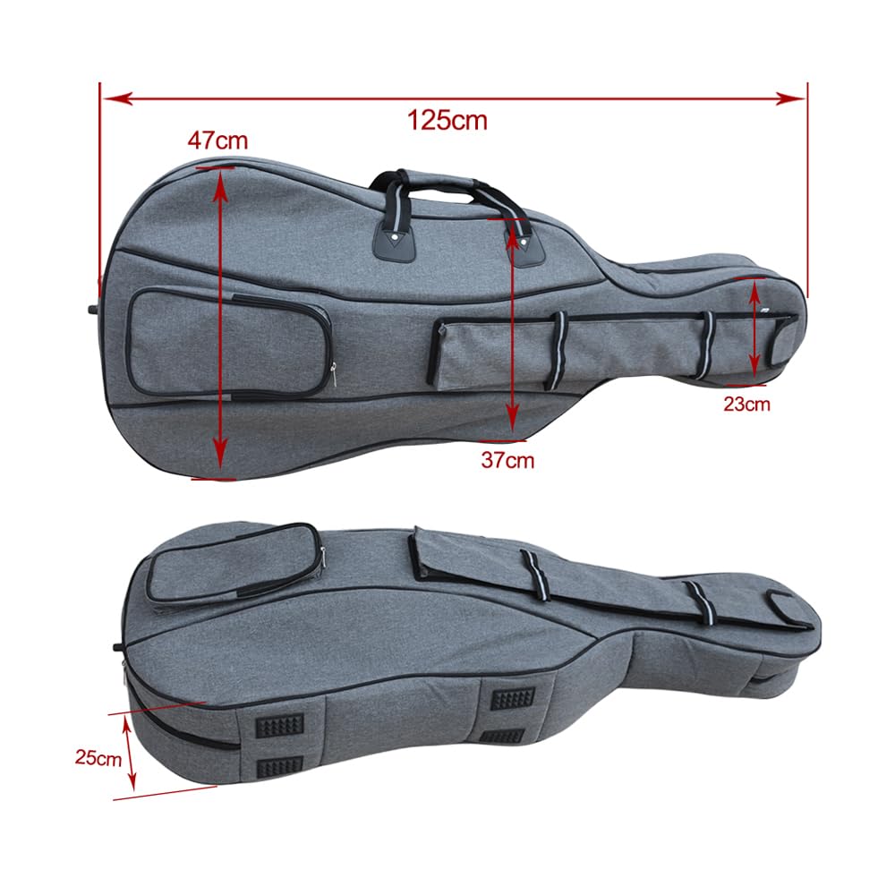Cello Gig Bag, 4/4 Size, Nylon Exterior, 20mm Thick Foam Padding, Adjustable Backstraps, Multiple Pockets, Front Accessory Storage, Back Sheet Music Pocket, Cello travel soft case (Black)