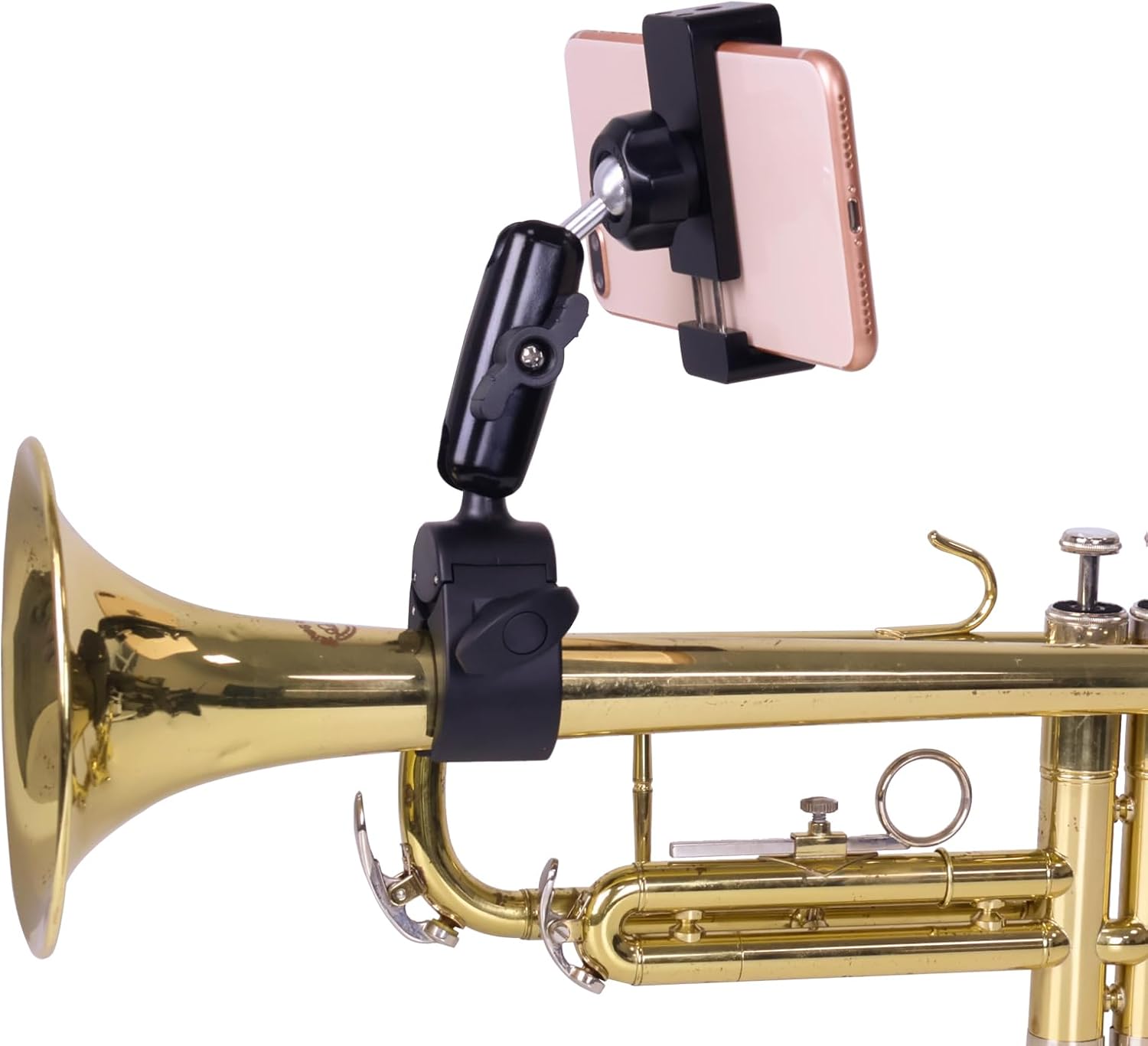 Trumpet Lyre Phone Music Holder – Adjustable Cornet Smartphone Mount, Marching Band Sheet Music Clip for iPhone 16 Pro Max, Galaxy, All 4-7" Smartphone