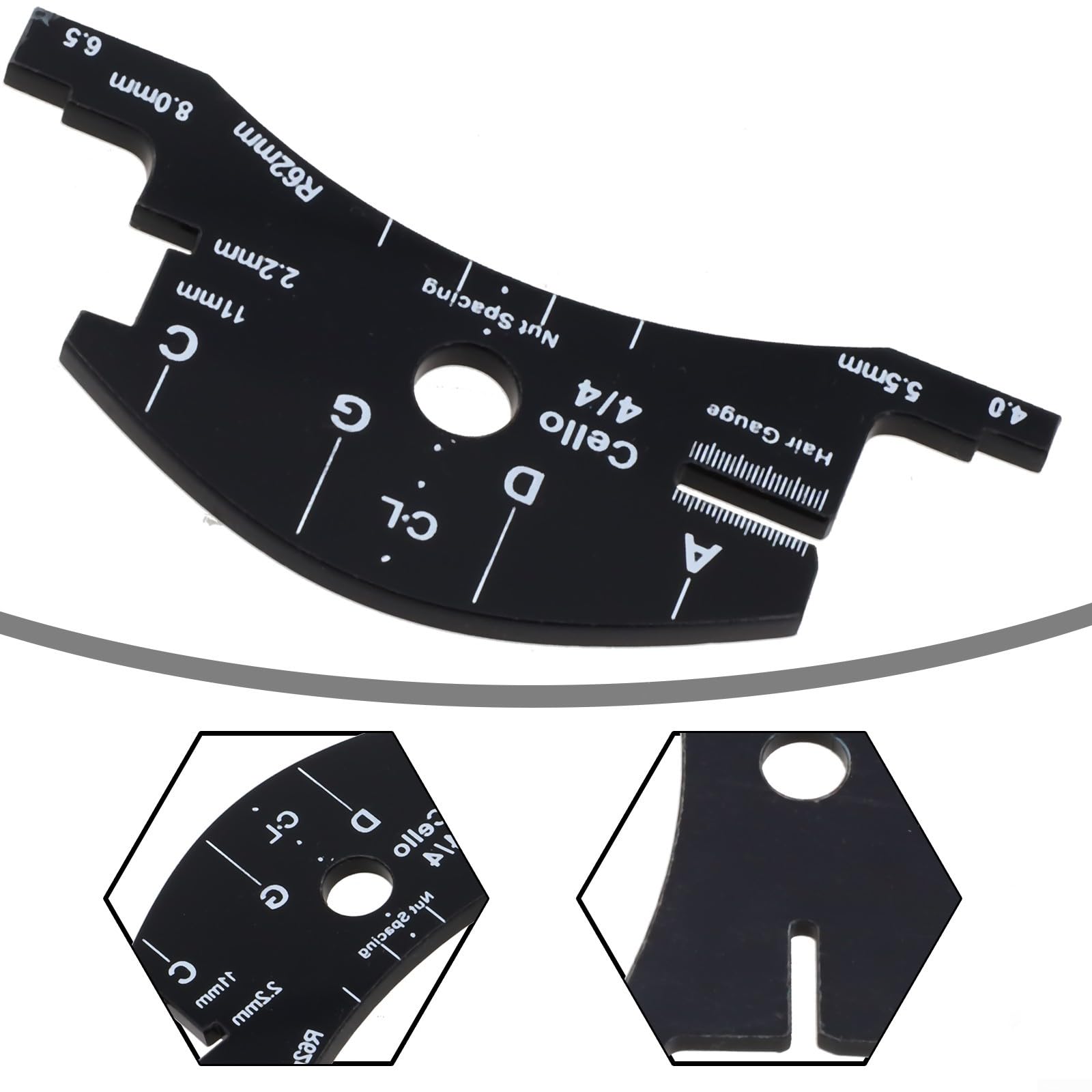 Violin For Bridge Template For Violin Cello Double Bass Multifunctional Luthier Tool For String Height Chord Distance Measurement And Repair Full Size Plastic Gauge Black(Violin 1/2)