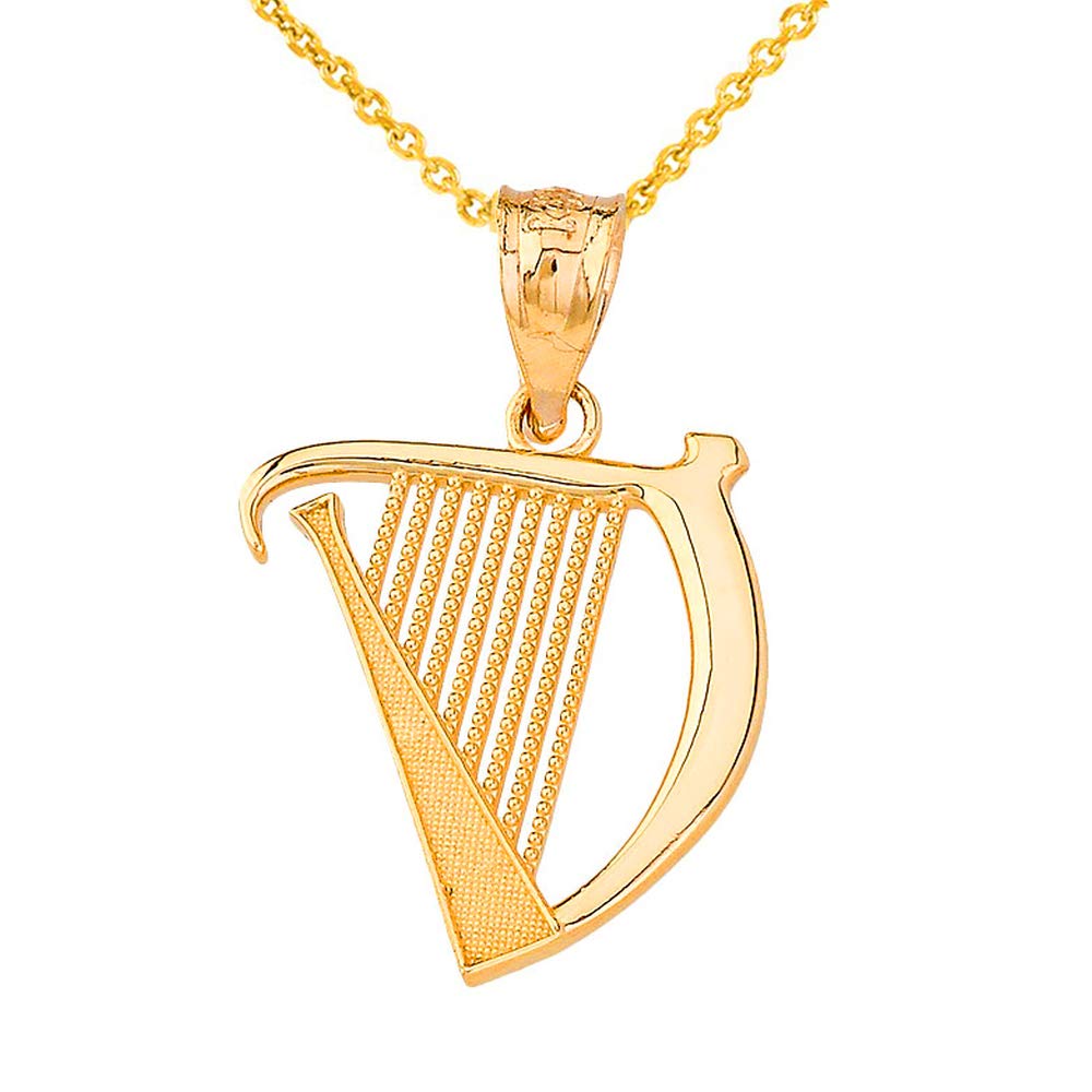 Certified 14k Gold Harp Musical Instrument Musician Charm Pendant Necklace