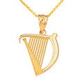 Certified 14k Gold Harp Musical Instrument Musician Charm Pendant Necklace