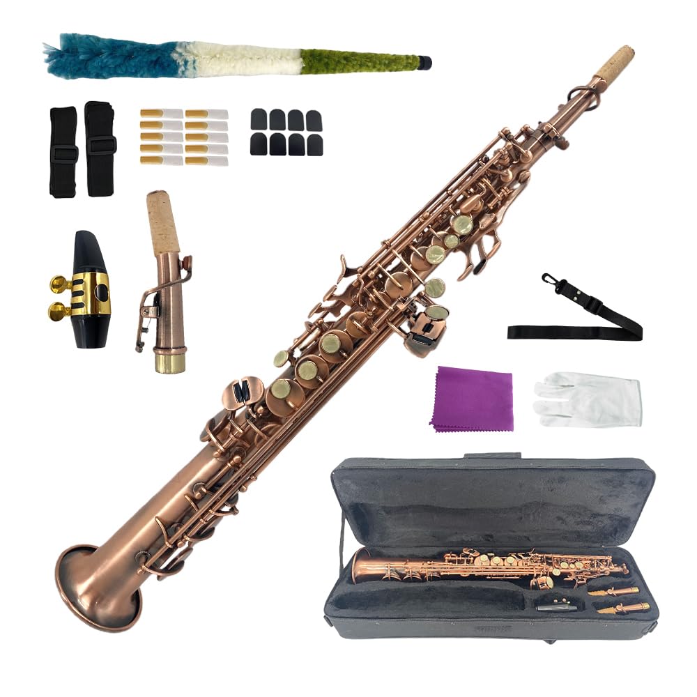 Straight Soprano Saxophone Bb B Flat Sax with Case, Mouthpiece,Reeds & Accessories Brass Woodwind Instrument for Beginners,Adults & Advanced Players
