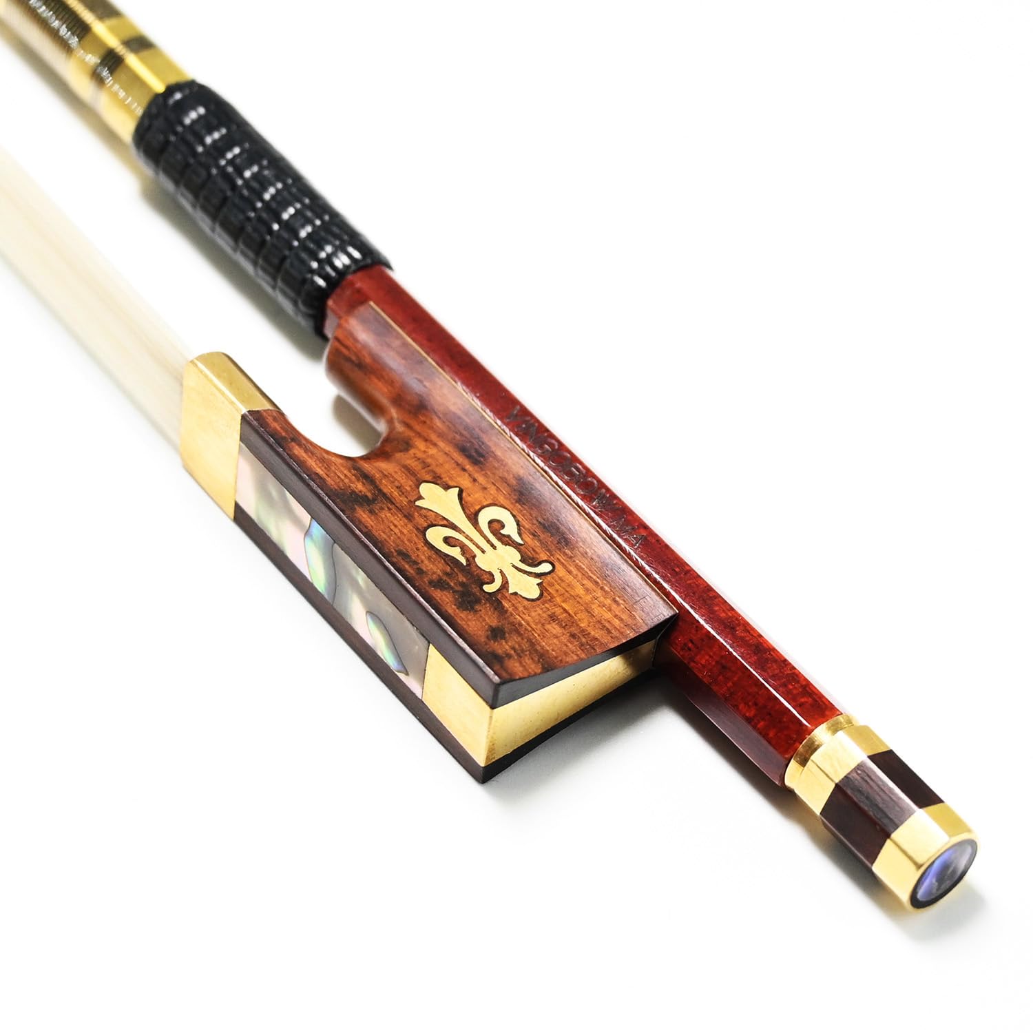 Carbon Fiber Core Hybrid Peranmbuco Skin Violin Bow 4/4 Size VINGOBOW 127V Master Level Fleur-de-lys Snakewood Frog 4 4 Full Straight Premium Natural Horse Hair for Porfessional Player …