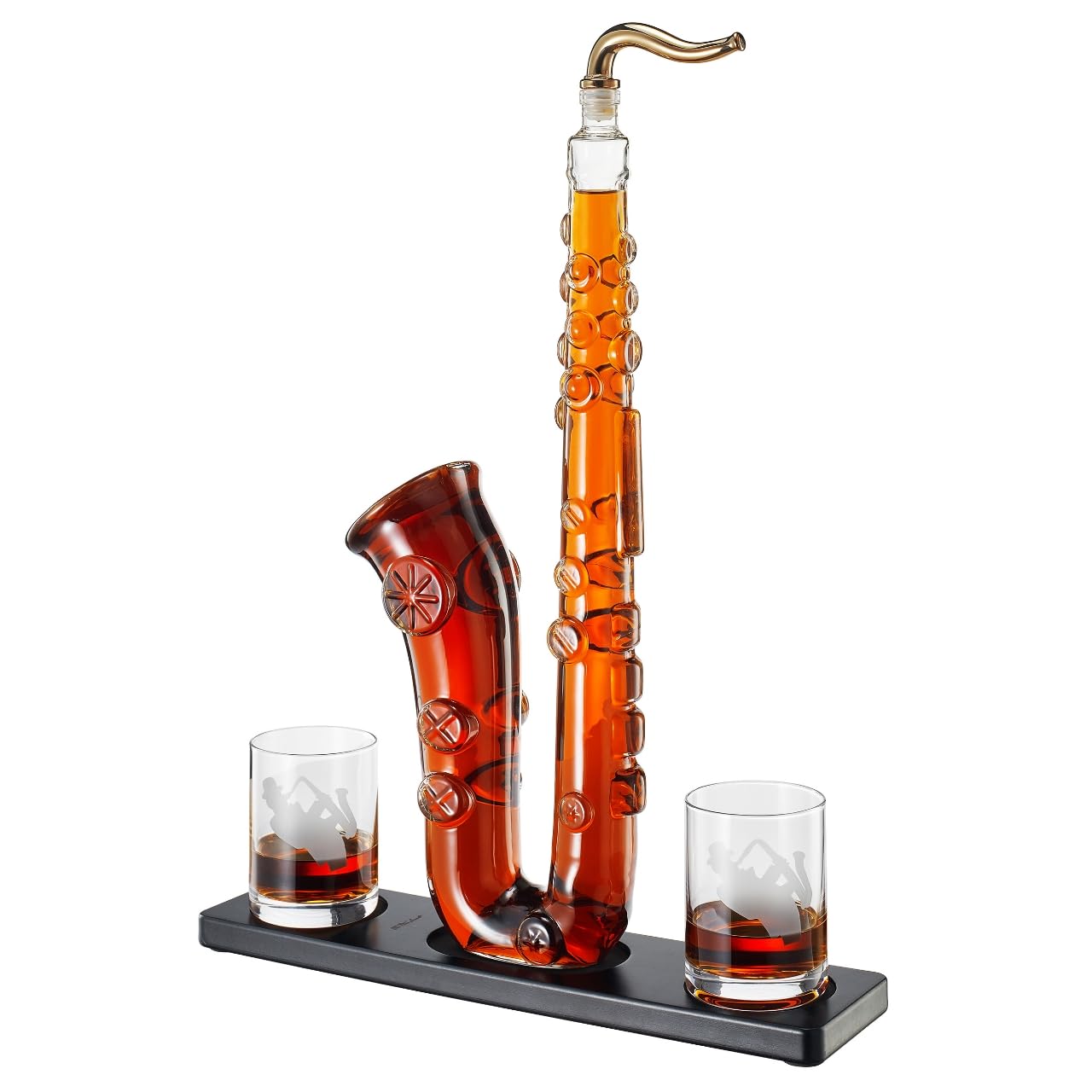 Saxophone Whiskey & Wine Decanter - 34 OZ Decanter Set with Two 10 Oz Whisky Glasses - Bourbon, Scotch, Liquor Gifts for Men, Dad, Father, Music Lover Gifts, Classical Instrument Room Home Décor