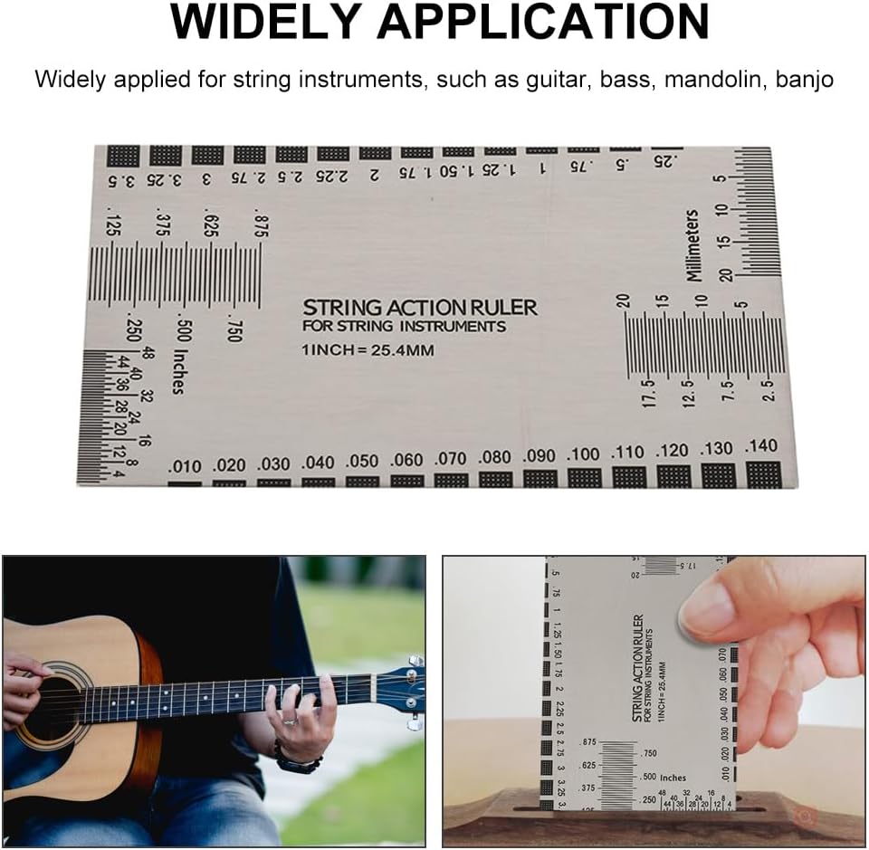 Guitar String Gauge, Precision String Action Ruler Set, Fret Protectors for Guitarists, Bass Players, DIY Repairs, Music Lessons, Instrument Setup