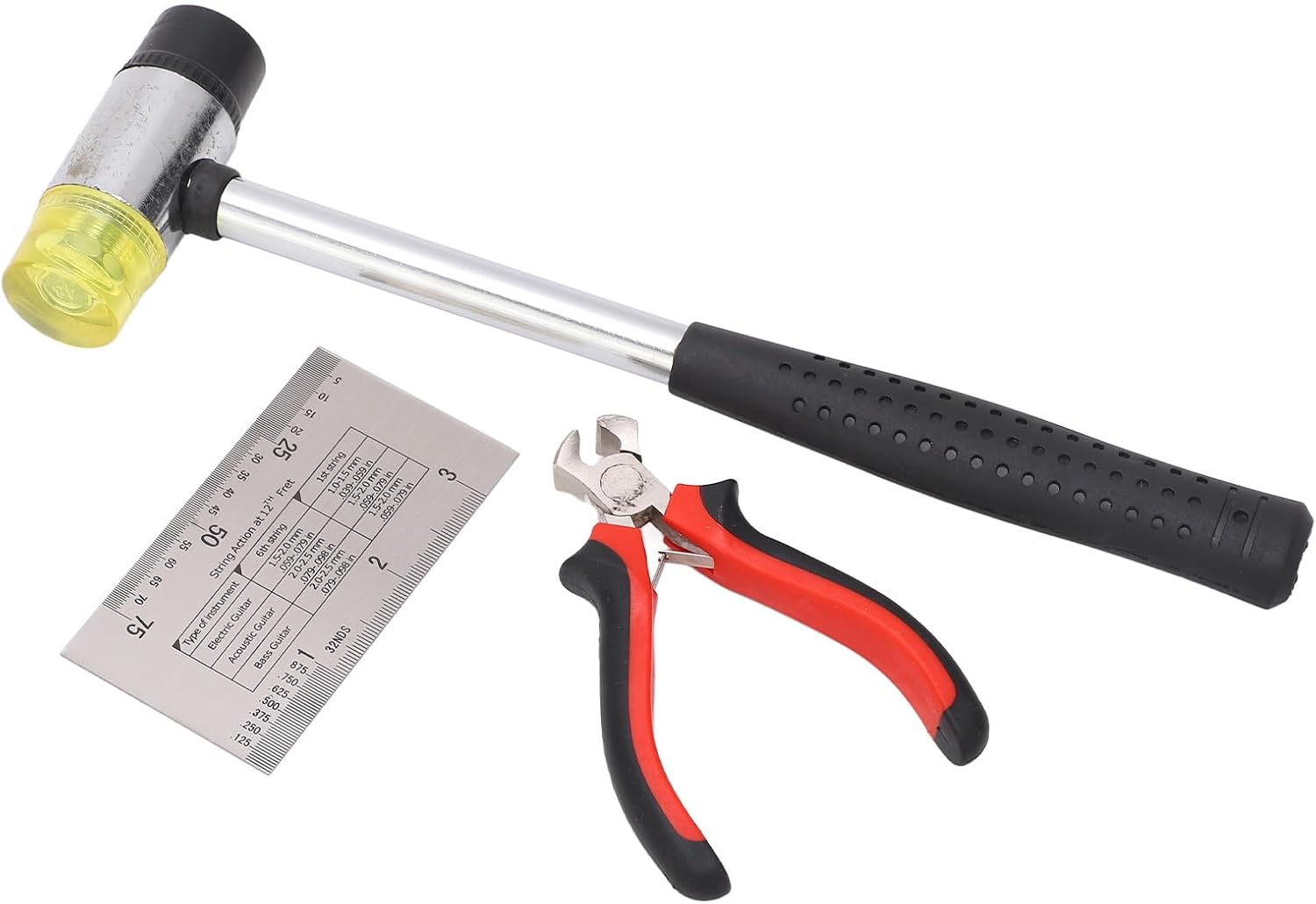 Guitar Hammer Plier String Action Ruler Gauge Set Robust Metal Guitar Repairing Maintenance Tool Kit