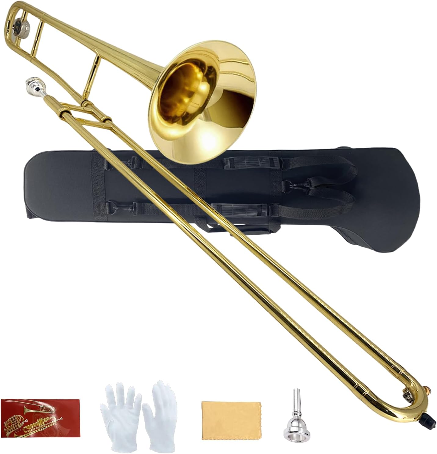 Student Bb Tenor Slide Trombone for Beginners Rich Sound Brass Instrument with Carrying Case Kit Perfect for School Band Orchestra and Jazz Ensemble