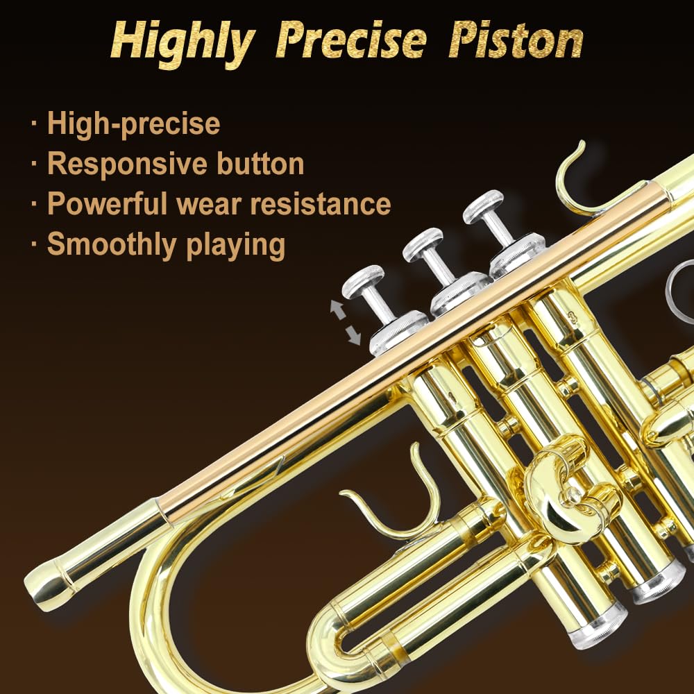 Trumpet Set for Beginners - Includes Silver Standard Trumpet, Hard Case, 7C Mouthpiece, Cleaning Kit, Gloves. Attractive tone, easy to Play for Students