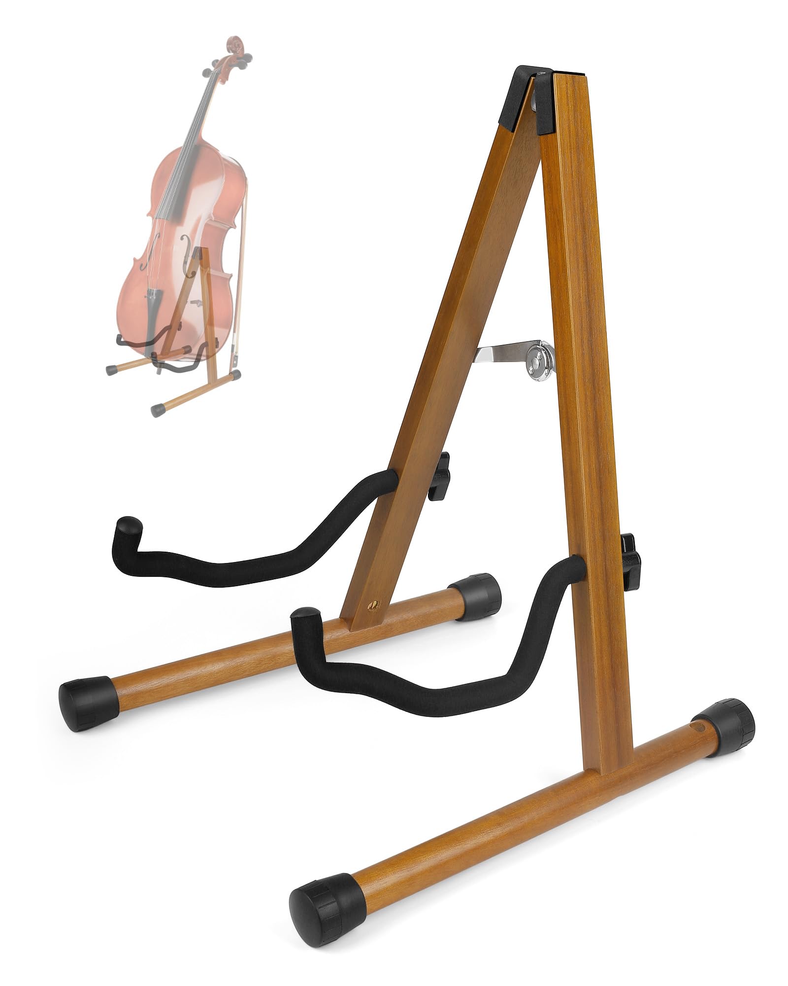 MUSO Cello Stand with Bow Holder,A-Frame Floor Stand with Padded Foam, Handcrafted Cello Rack Fits 1/2, 3/4, 7/8, 4/4 Full-Size and Guitar, Instrument Holder for Home and Studio Display