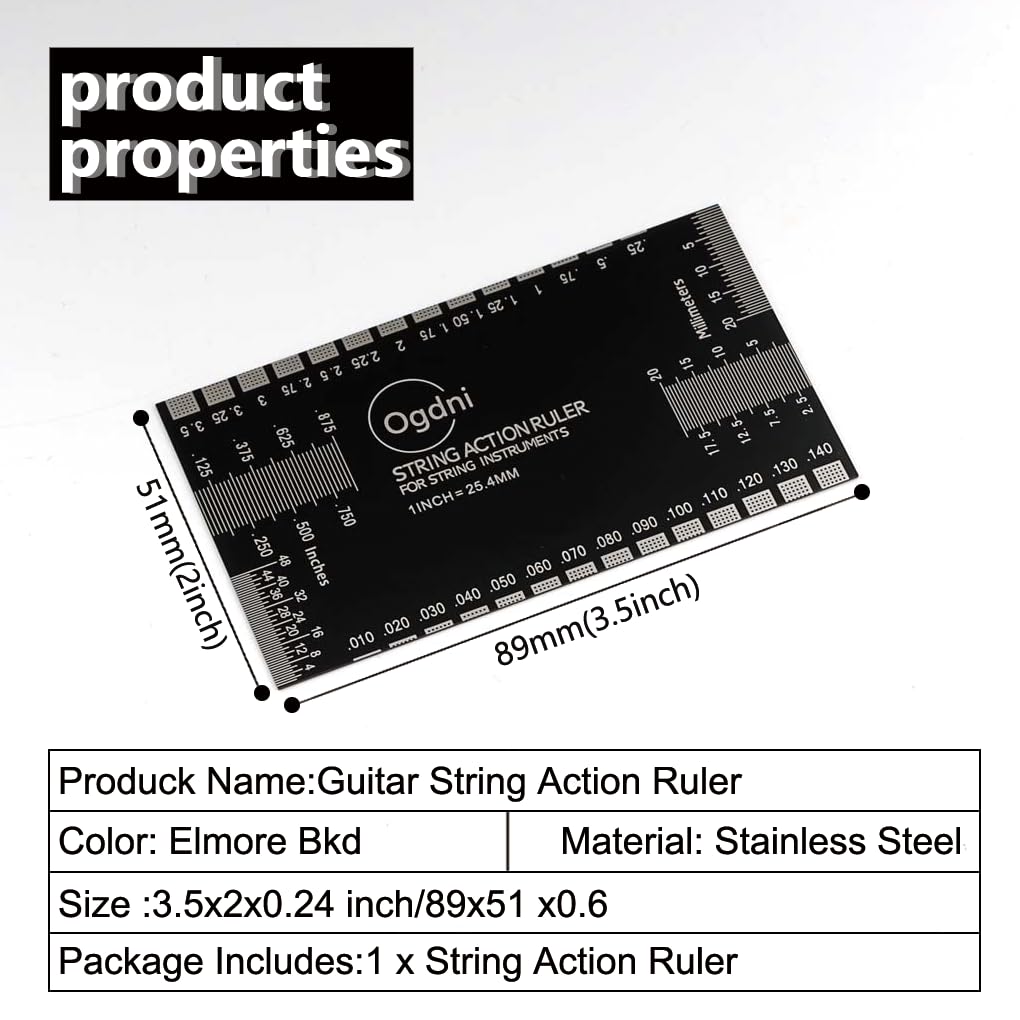 Guitar Action Gauge Ruler with Thick Leather Case,Guitar String Ruler Height Precision Fret Rocker,Polished Edge Guitar Gauge-Luthier Tool,black