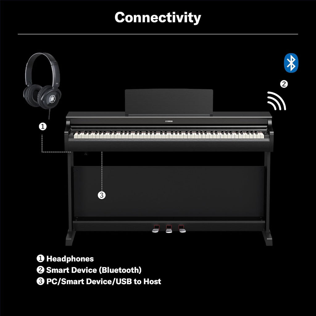 Yamaha Arius Series 88-Key Weighted Digital Piano Keyboard, Full Size, GrandTouch-E Action, CFX Concert Grand Piano Sound, 3-Pedal Unit, Bench Included, Classic Upright Design in Rosewood YDP-166R