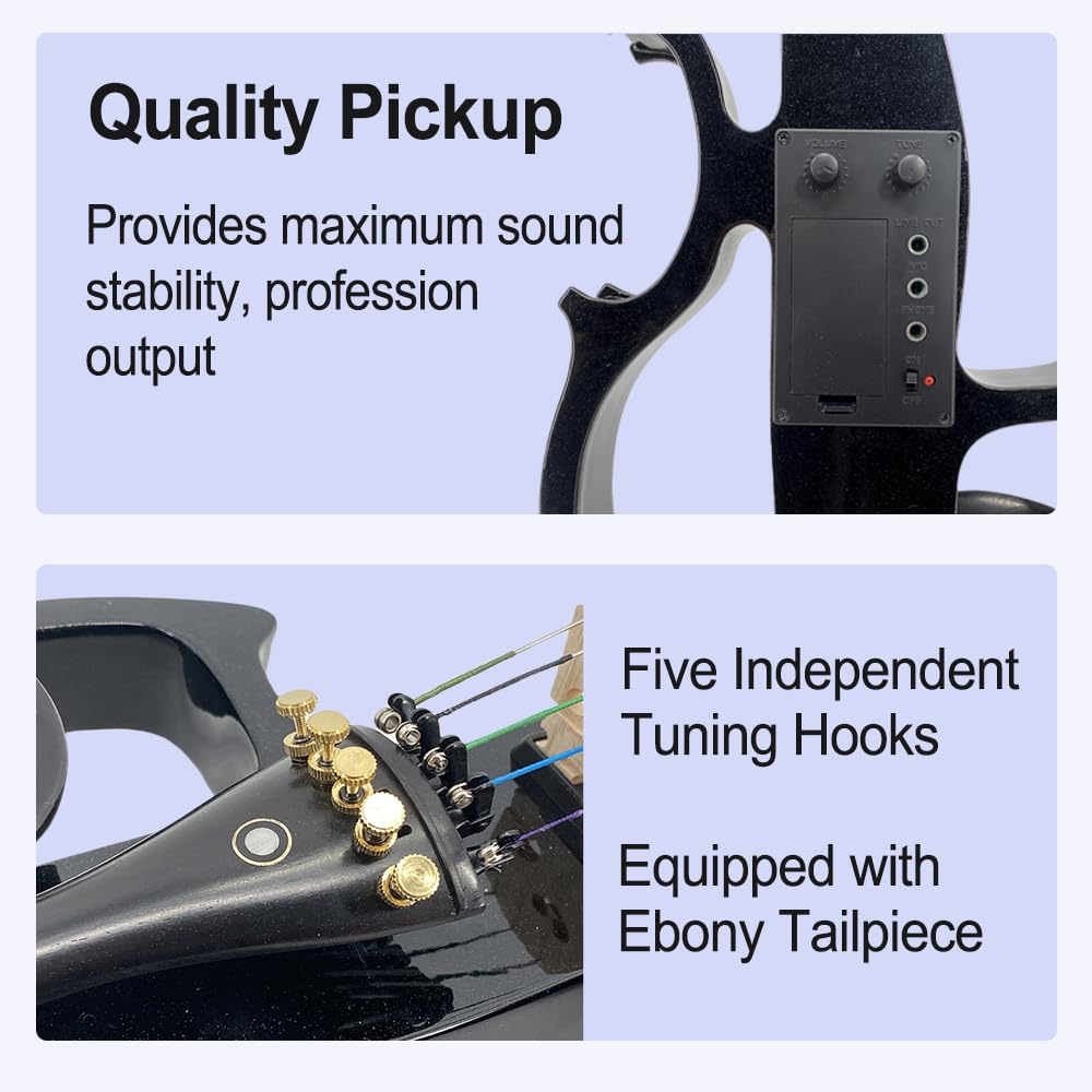 Vetimobato Electric Violin 4/4 Full Size Solid Wood Silent Violin Set for Adults Beginner Practice Electric Fiddle with Ebony Fittings Hard Case & Bow(4 String White)
