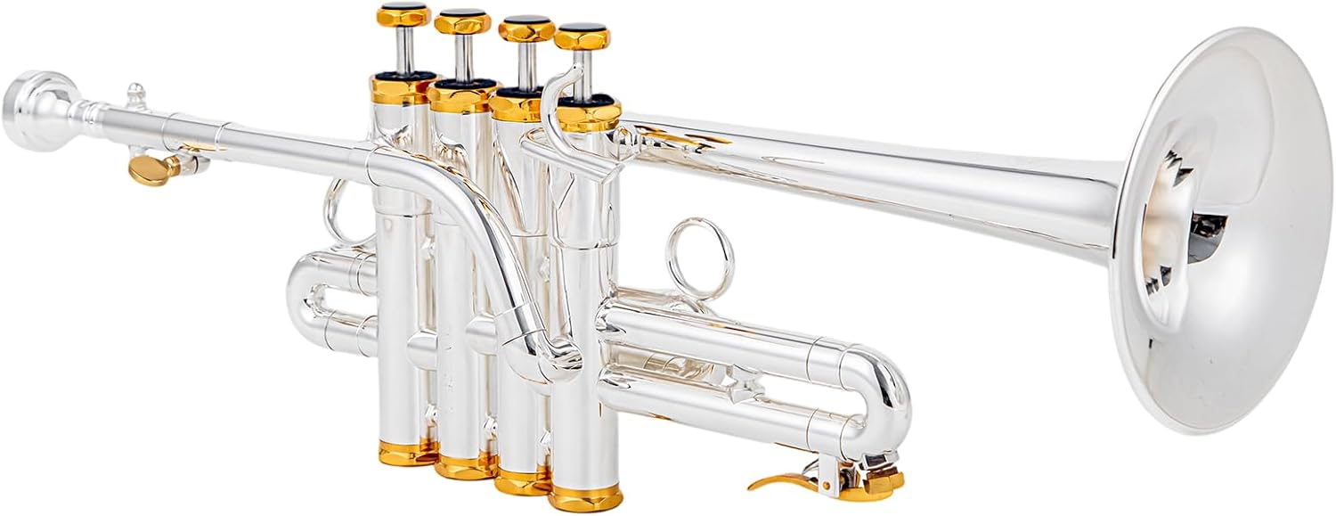 piccolo trumpet cp-901s bb/a tuning 4 valve silver plated with case silver plated piccolo trumpet for intermediate and high school musicians with stainless steel valves