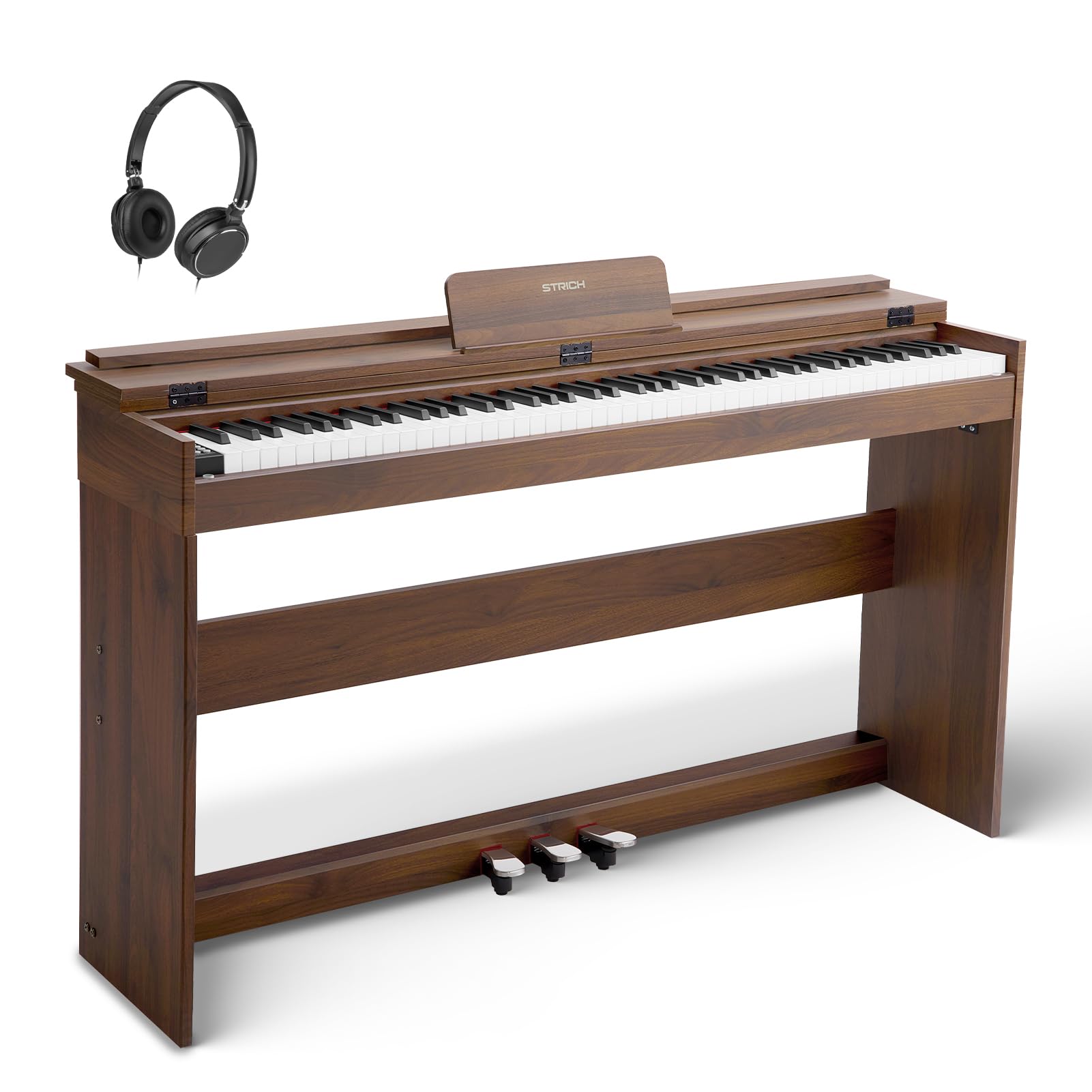 STRICH Digital Piano 88 Keys, Hammer-Action Weighted Keyboard, Full size Electric Piano Keyboard with Furniture Stand, 25Wx2 Speakers, Supports USB-MIDI/Wireless Connect, SDP-300W (Color Walnut Wood)